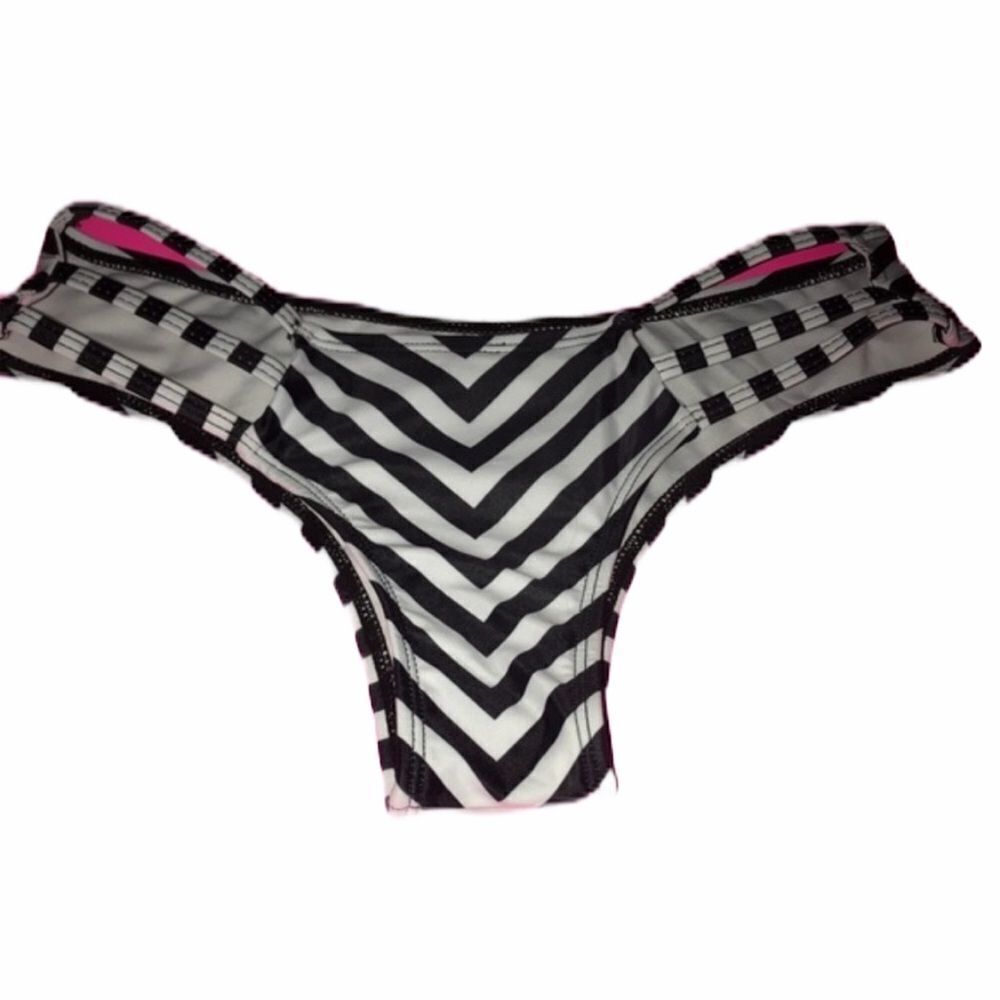 Striped Bikini Bottom Black White